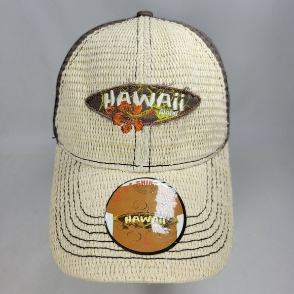 Hawaii Aloha Adjustable Strapback Baseball Hat Trucker Cap Brown / Tan Weave - Picture 2 of 7